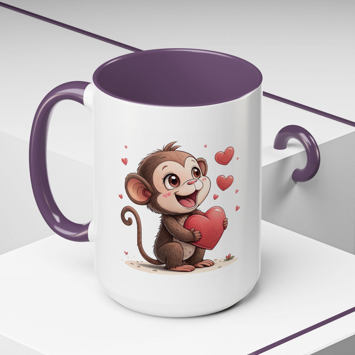 Cute Monkey Love Coffee Mug, Valentine's Gift, Animal Lover's Mug, Heartfelt Coffee Cup, Fun Kitchen Decor