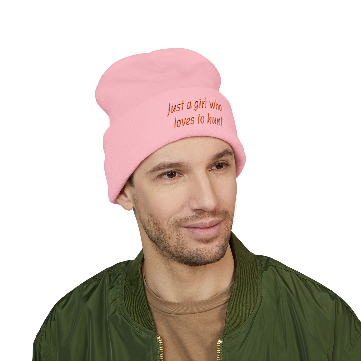 Hunting Enthusiast Beanie - "Just a Girl Who Loves to Hunt" Embroidered Cuffed Beanie