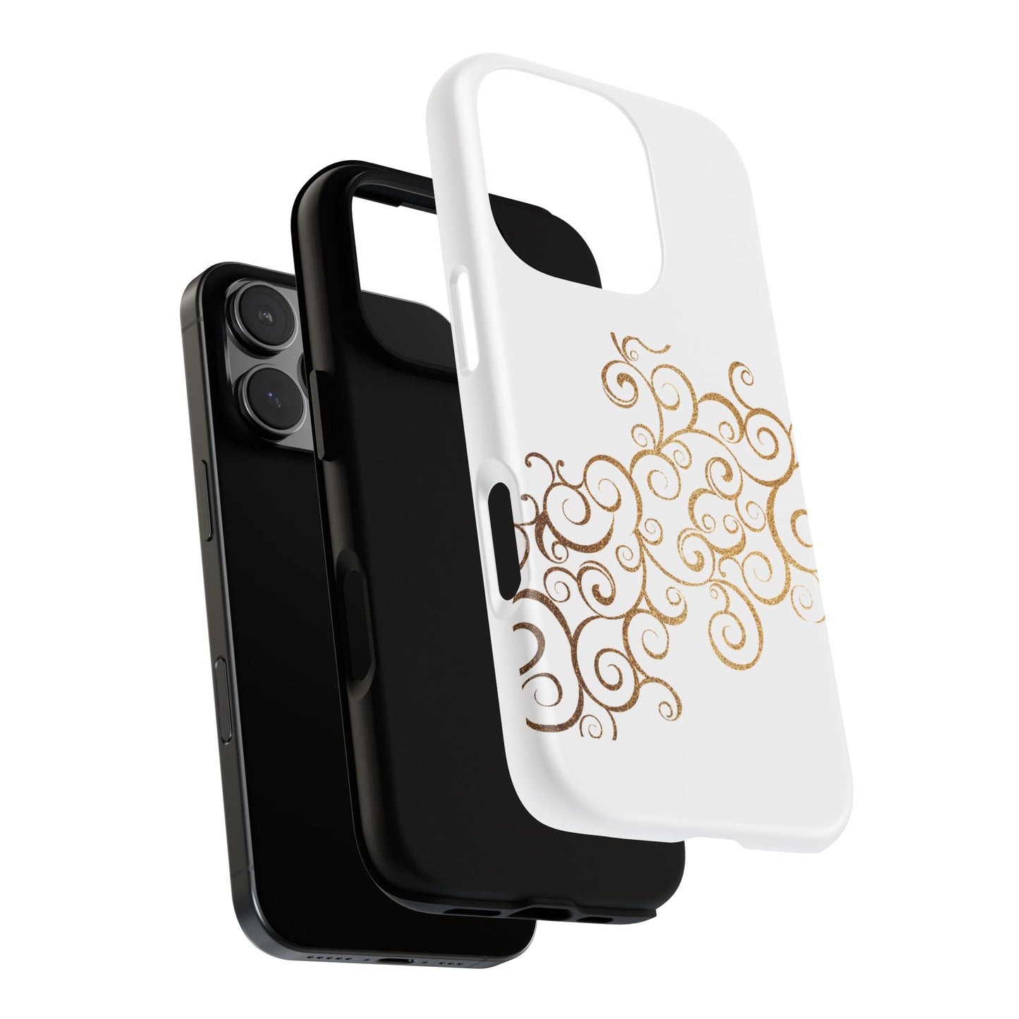 Elegant Floral Phone Case, Tough Cases, Gold Swirls, Stylish Protection, Trendy Gift, Chic Accessory