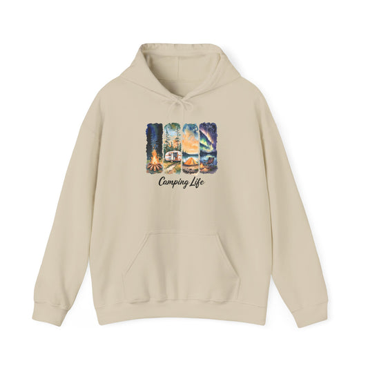 Camping Life Hoodie – Outdoor Illustrated Campsite Scenes