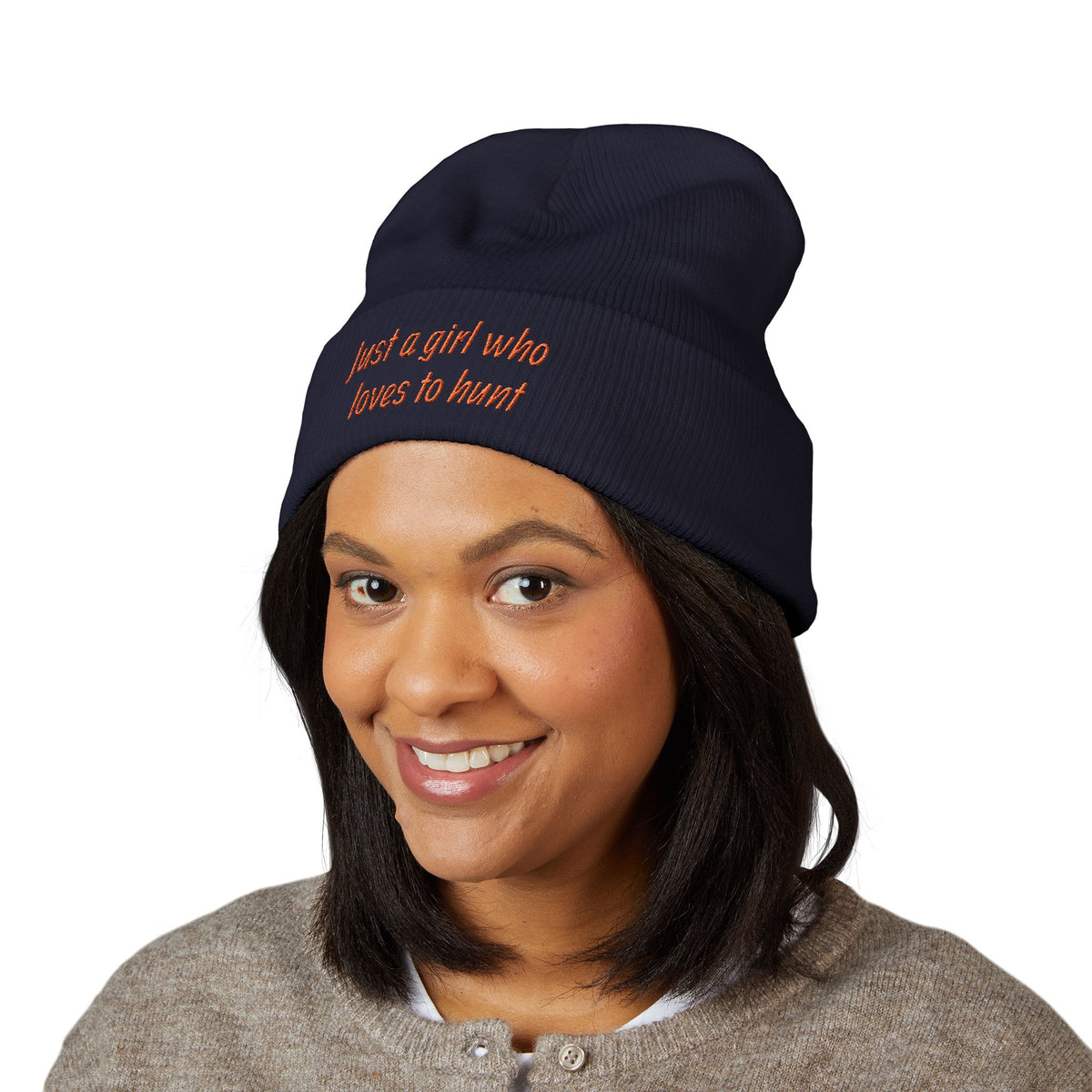 Hunting Enthusiast Beanie - "Just a Girl Who Loves to Hunt" Embroidered Cuffed Beanie