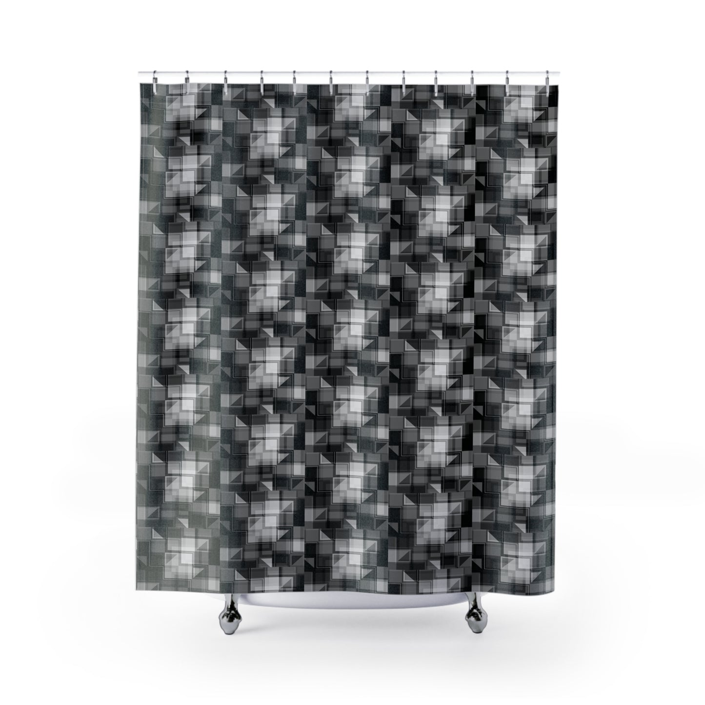 Geometric Pattern Shower Curtain for Modern Bathrooms, Chic Shower Decor, Black and White Bath Accessory, Stylish Home Upgrade