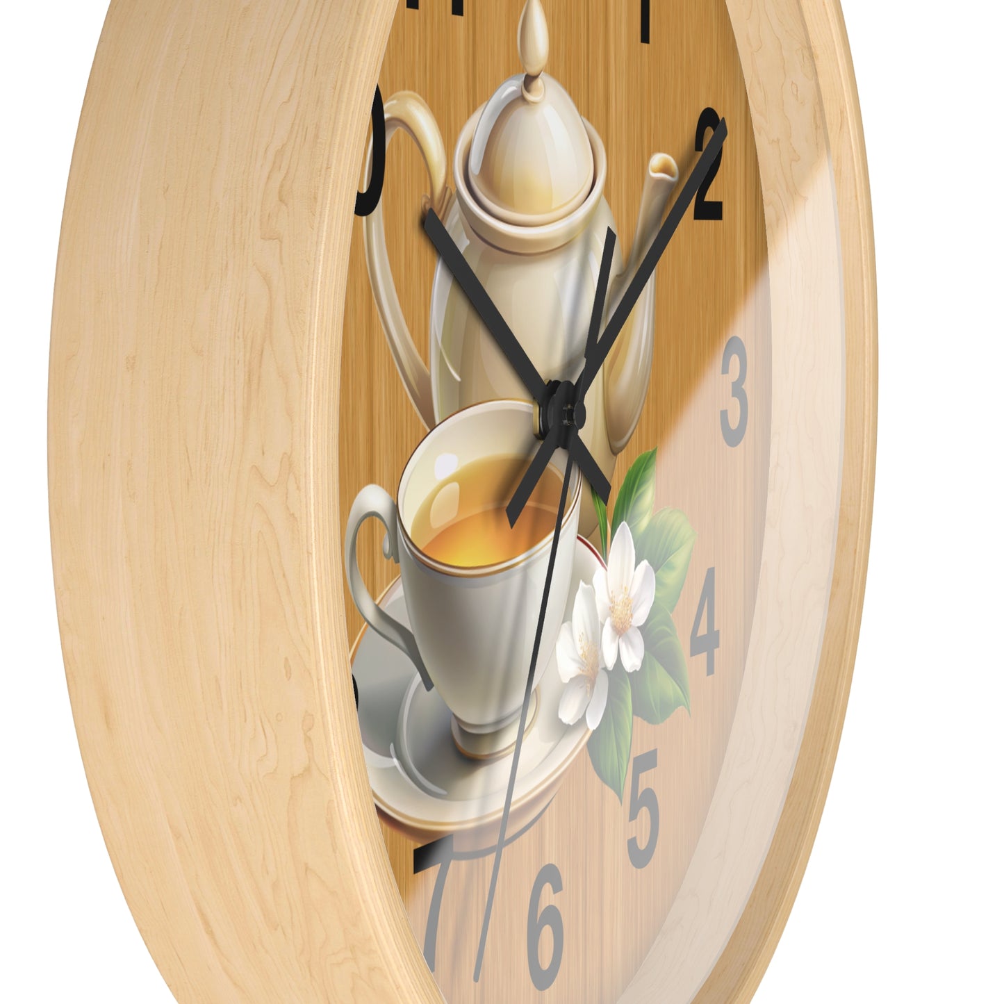 Tea Time Wall Clock, Rustic Kitchen Decor, Gift for Tea Lovers, Home Office Accent, Floral Design