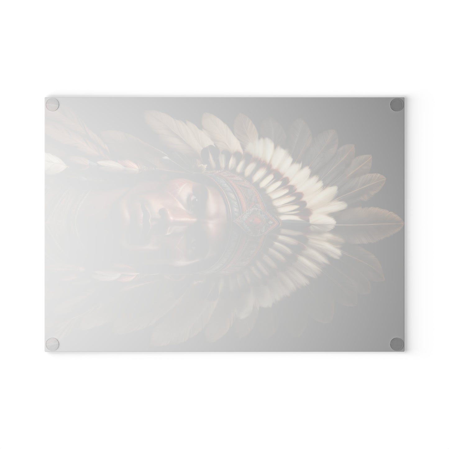 Handcrafted Glass Cutting Board with Native American Headdress Design, Chef Gift, Kitchen Decor, Unique Housewarming Gift, Functional Art