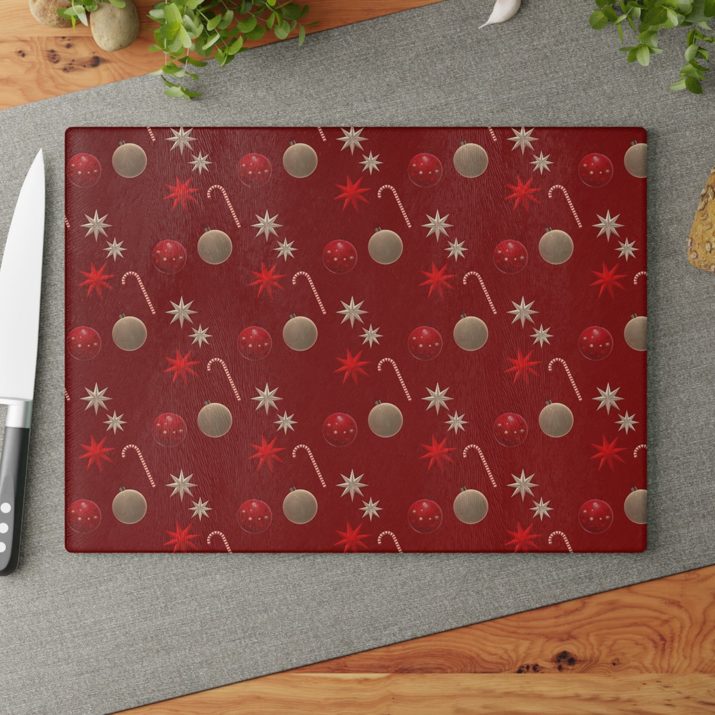 Festive Glass Cutting Board for Holiday Cooking, Christmas Kitchen Decor, Holiday Gift, Seasonal Homeware, Festive Hostess Gift