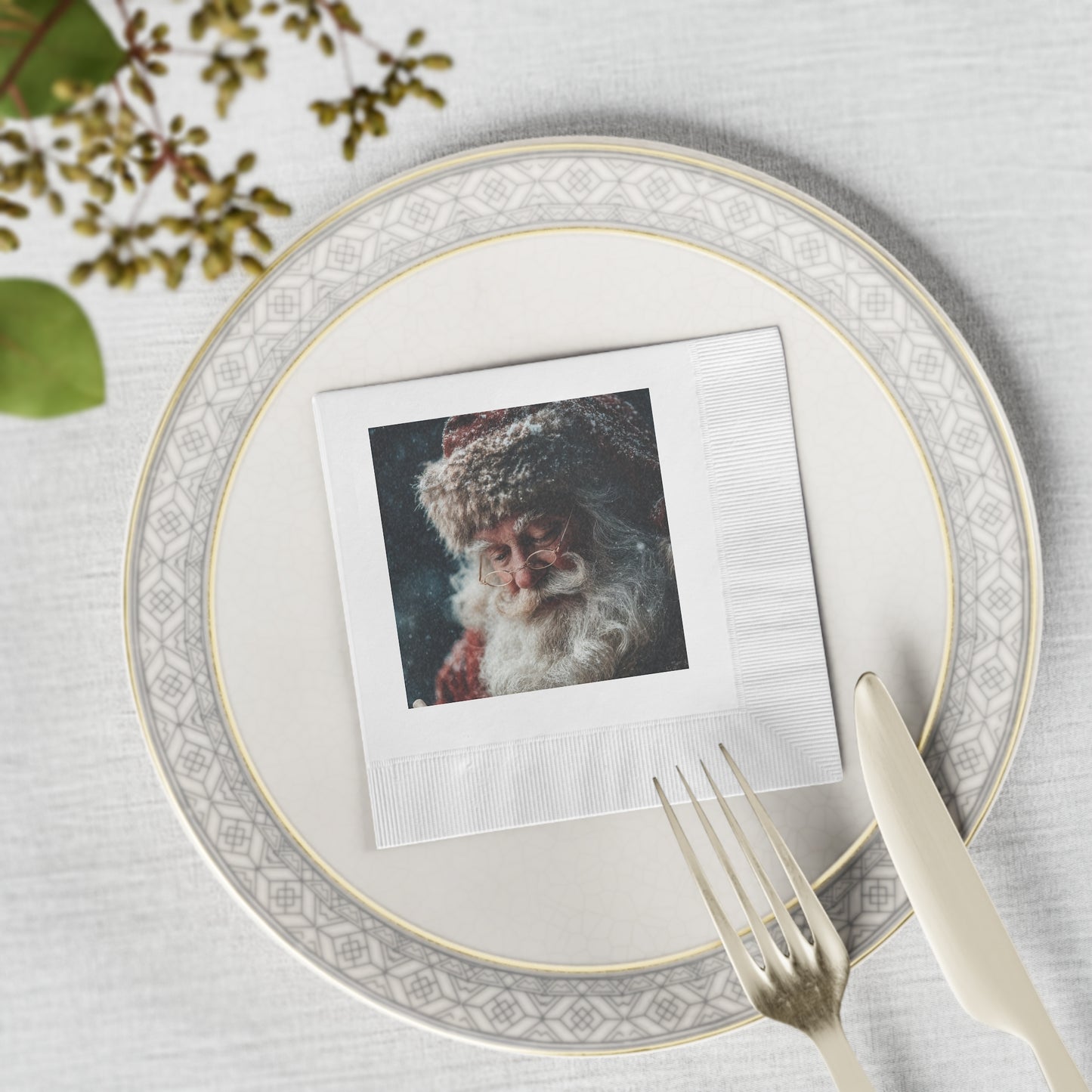 White Coined Napkins- Santa