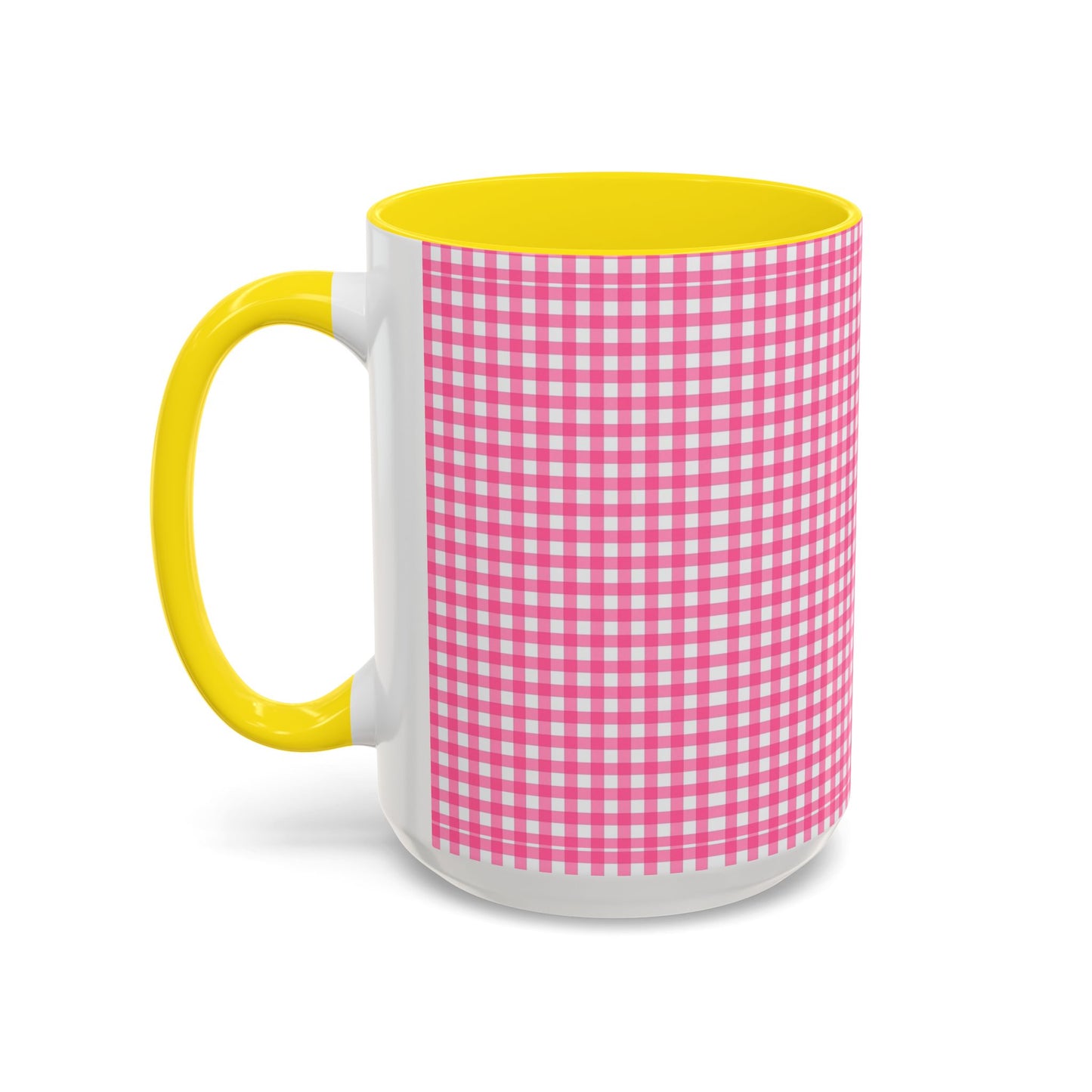 Pink Gingham Accent Coffee Mug, Cute Kitchen Decor, Gift for Coffee Lovers, Home Office Mug, Spring and Summer Vibes