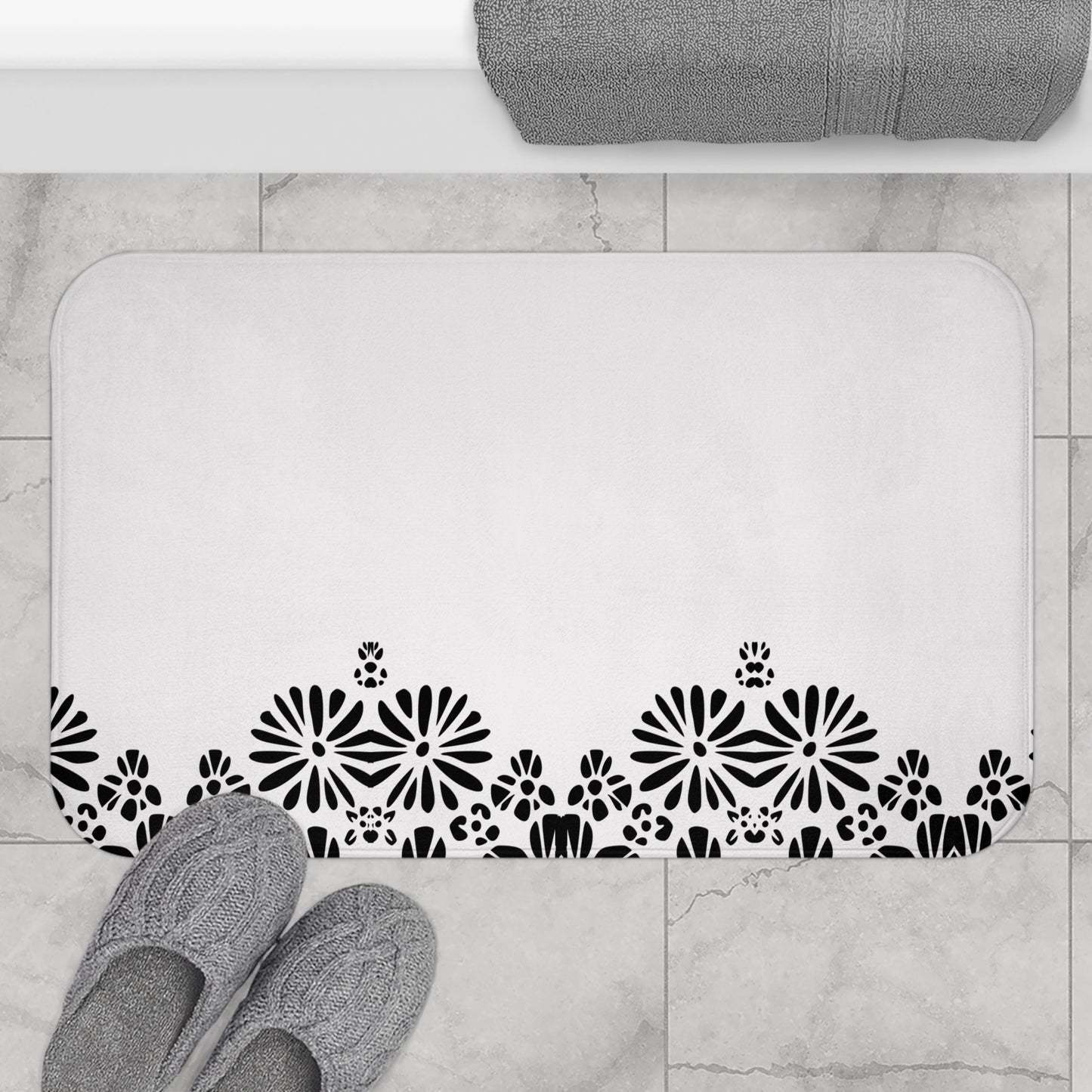 Floral Elegance Bath Mat - Chic Bathroom Decor, Home Spa Essentials, Gift for Her, Modern Design, Cozy Comfort