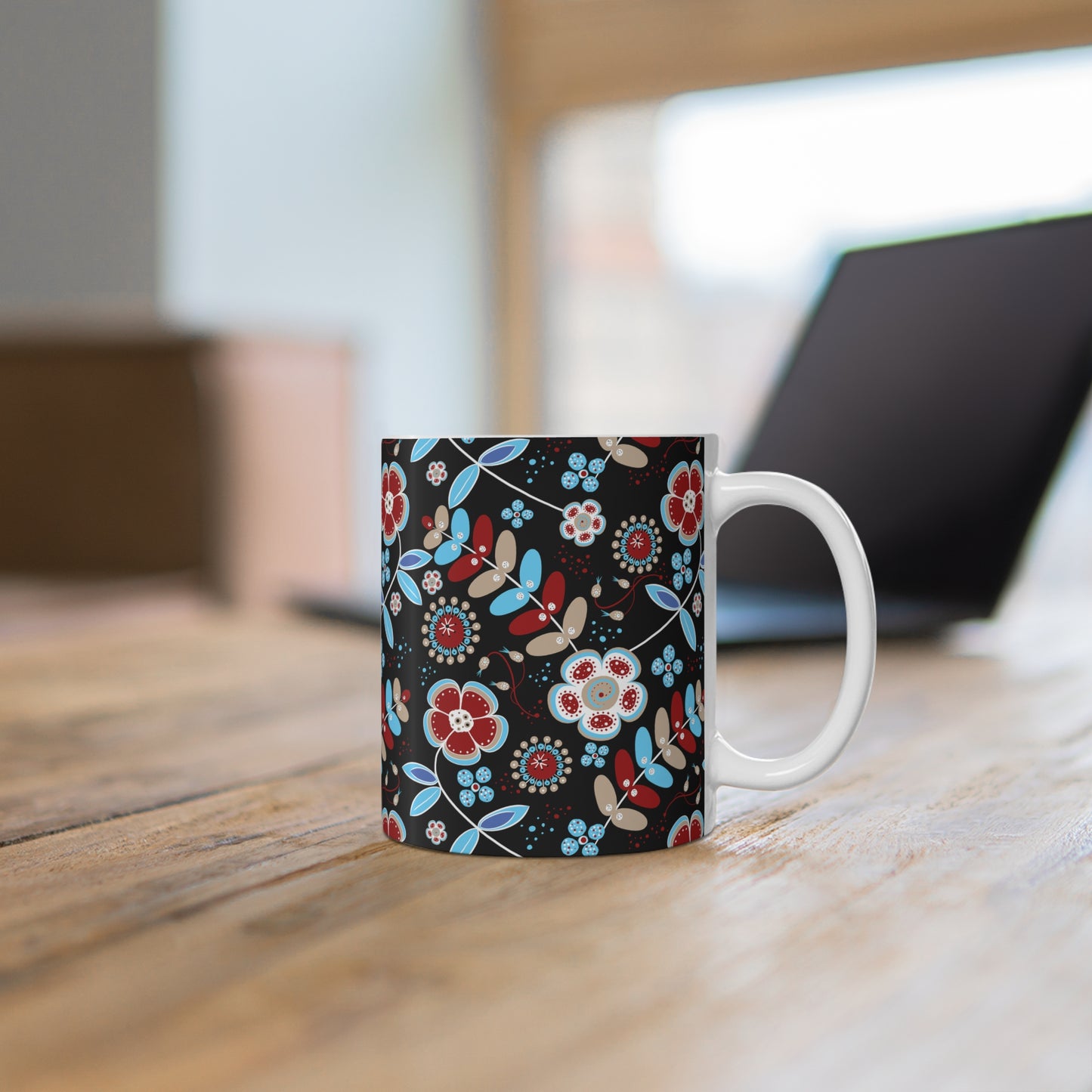 Floral Patterns Coffee Mug, Gift for Her, Bohemian Style Mug, Home Decor, Flower Design Cup, Unique Art Mug