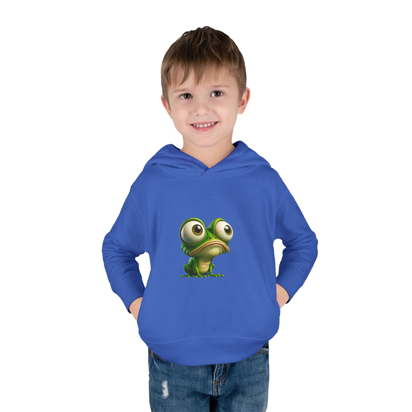 Whimsical Toddler Frog Pullover Hoodie, Cute Kids Fleece Sweater, Playful Toddler Clothing, Children's Gift, Animal Lover Apparel