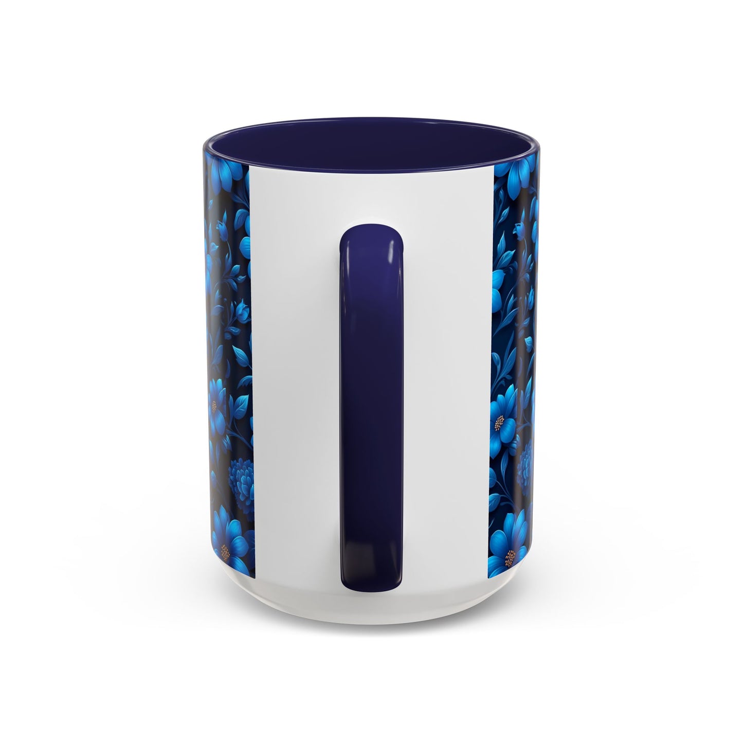 Floral Accent Coffee Mug, Blue Flower Mug, Ceramic Coffee Cup, Gift for Her, Nature-Themed Drinkware, Floral Home Decor, Unique Mug