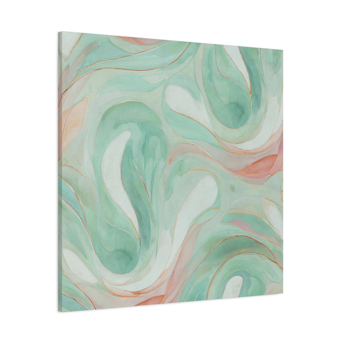 Abstract Green Marble Canvas Print — Teal & Coral Swirl Wall Art