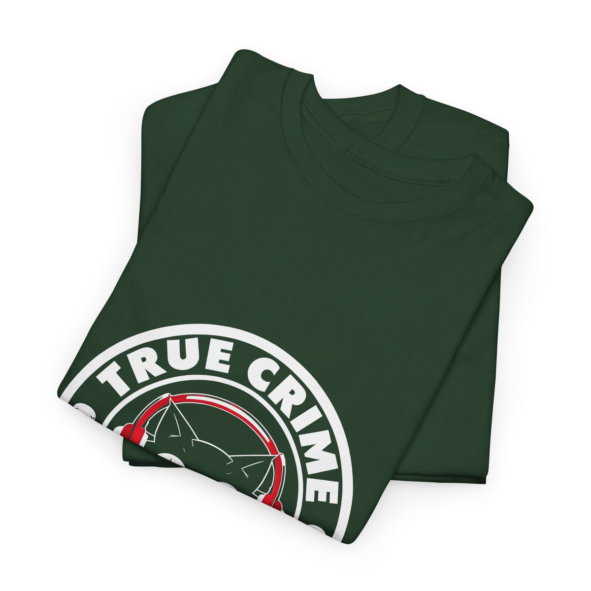 True Crime Podcast Tee — Cat with Headphones Logo