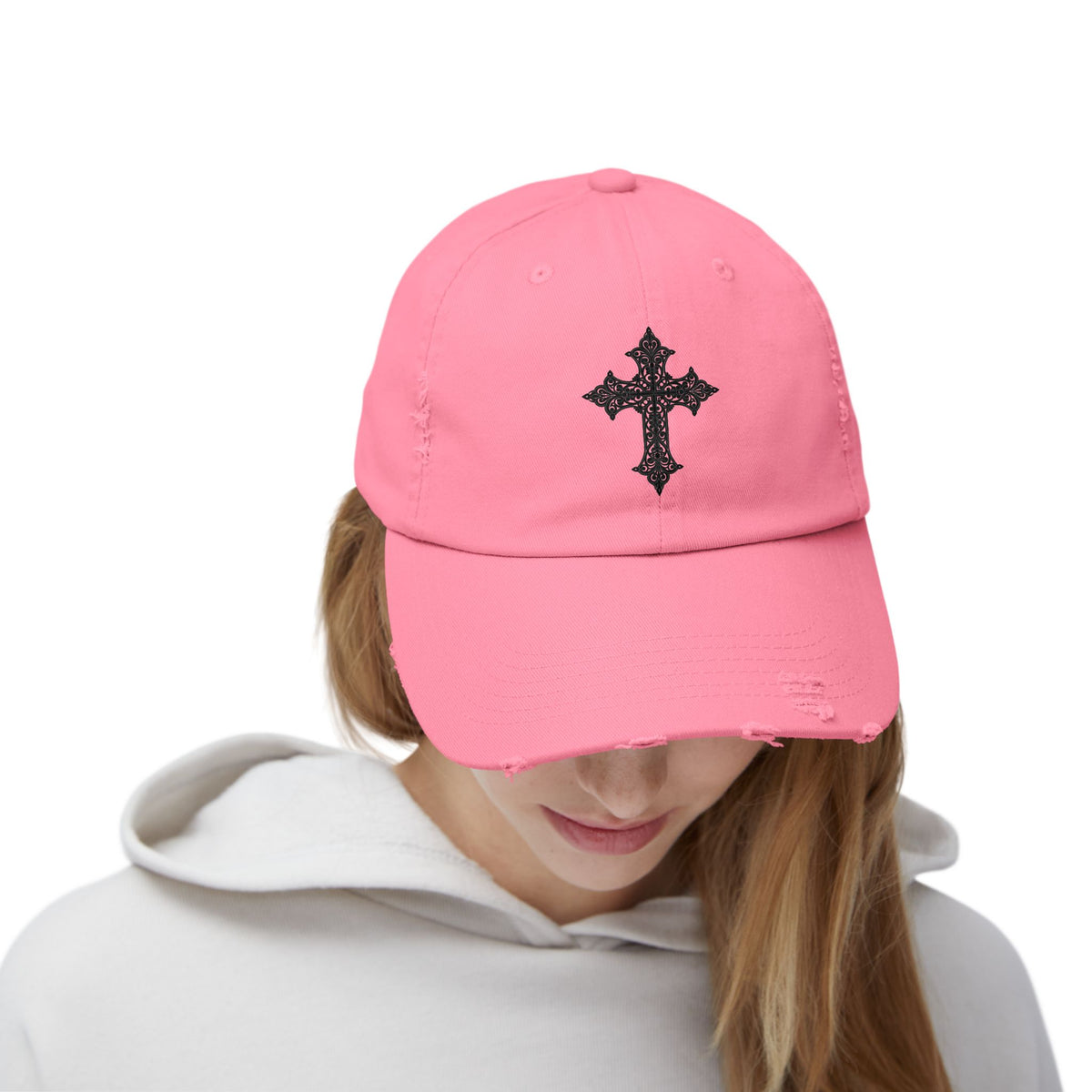 Cool Distressed Cap for Trendy Looks, Vintage Hat, Adjustable Cap, Cross Design, Casual Accessories