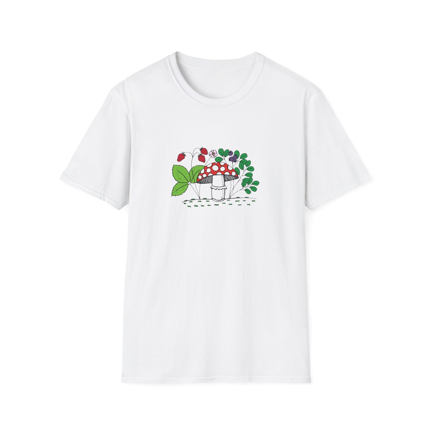 Whimsical Mushroom T-Shirt for Nature Lovers, Casual Tees, Gift for Gardeners, Unisex Softstyle Shirt, Eco-Friendly Apparel