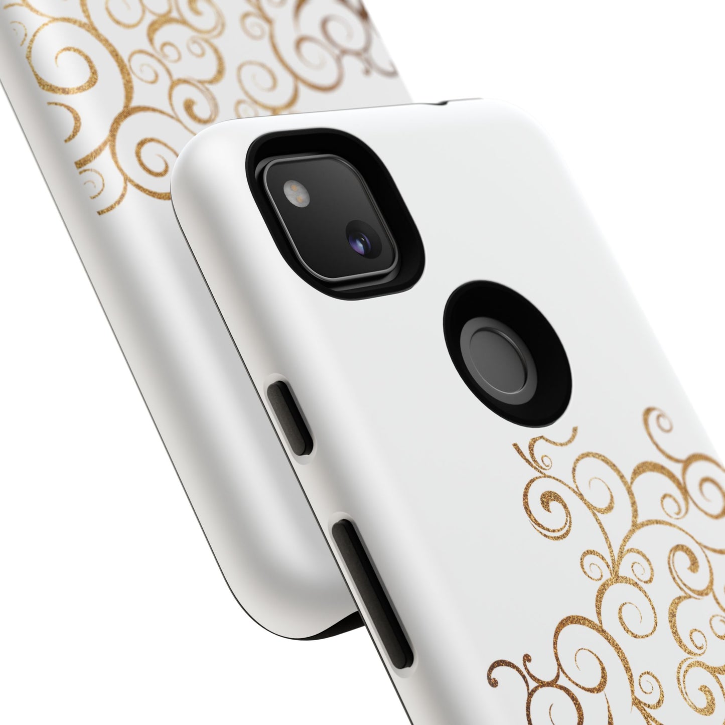 Elegant Floral Phone Case, Tough Cases, Gold Swirls, Stylish Protection, Trendy Gift, Chic Accessory
