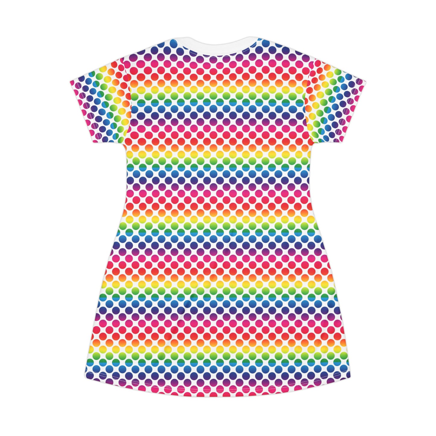 Rainbow Polka Dot T-Shirt Dress, Casual Summer Dress, Colorful Dress for Festivals, Gift for Her, Cute Everyday Wear