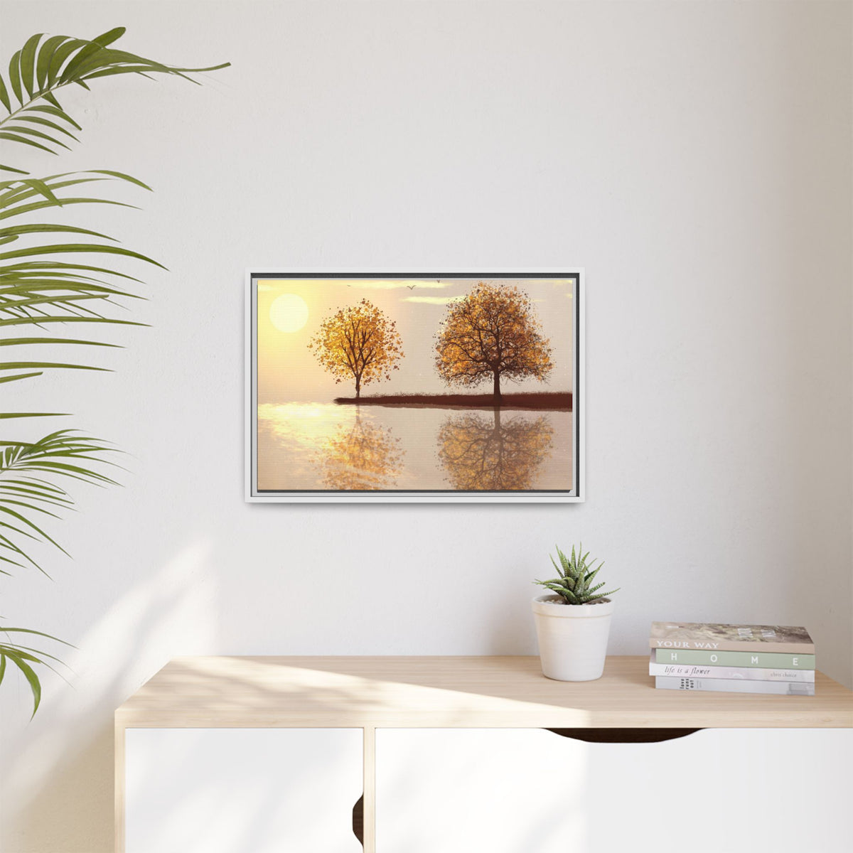 Framed Matte Canvas Wall Art — Golden Autumn Trees Reflection