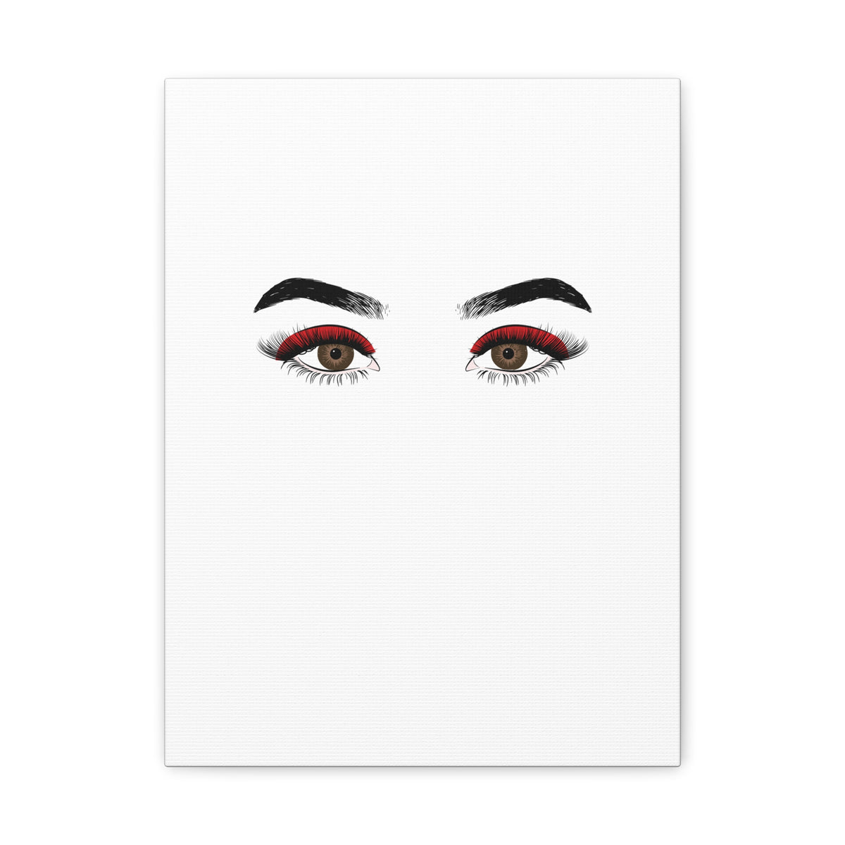 Glam Eyes Matte Canvas Wall Art — Brown Eyes with Red Lashes