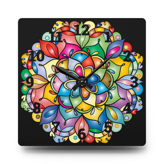 Vibrant Floral Acrylic Wall Clock, Colorful Home Decor, Boho Wall Art