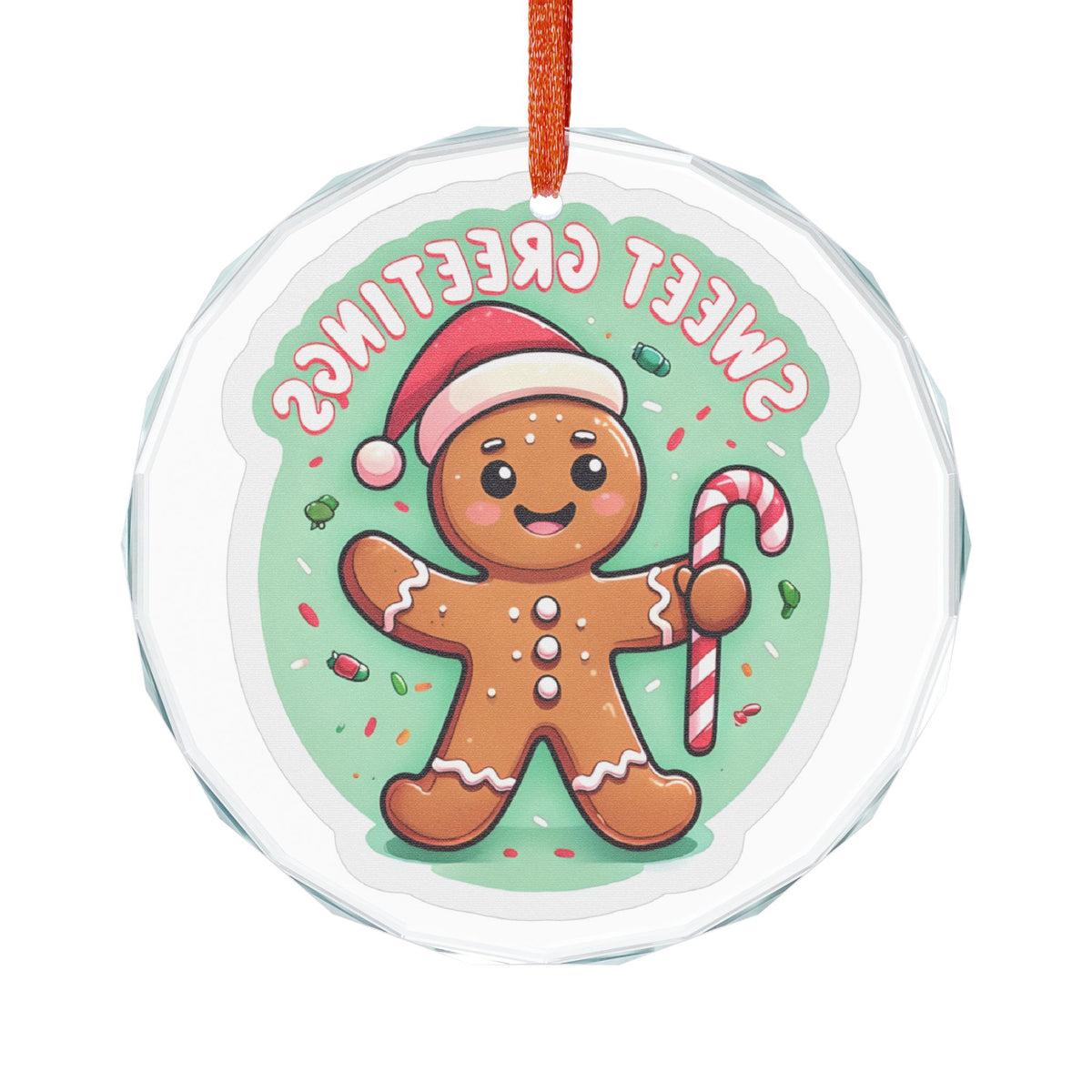 Gingerbread 'Sweet Greetings' Crystal Glass Ornament
