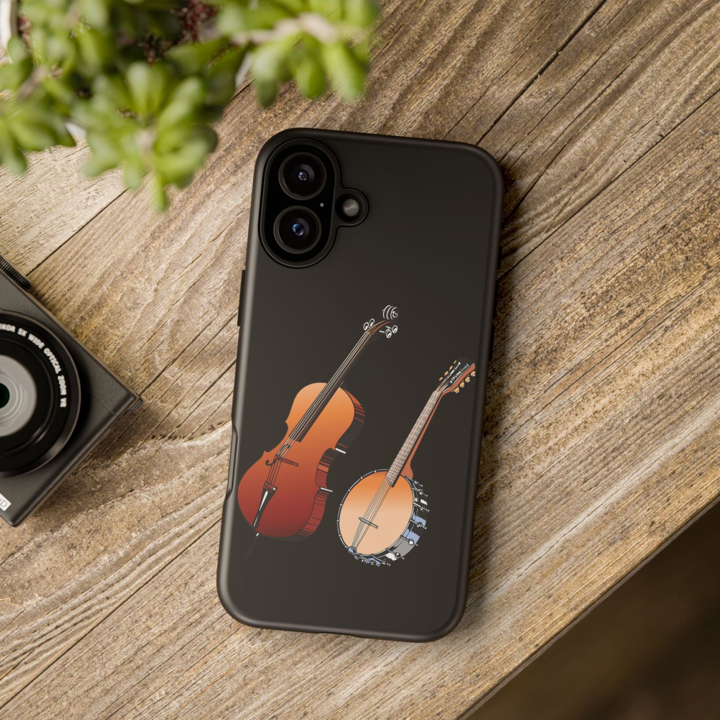 Musical Instrument Phone Case - Violin & Banjo Design, Music Lover Gift, Unique Phone Cover, Holiday Gift, Durable Tough Cases