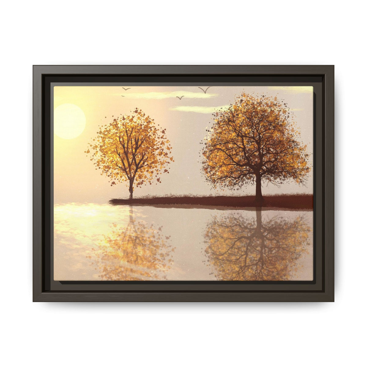 Framed Matte Canvas Wall Art — Golden Autumn Trees Reflection