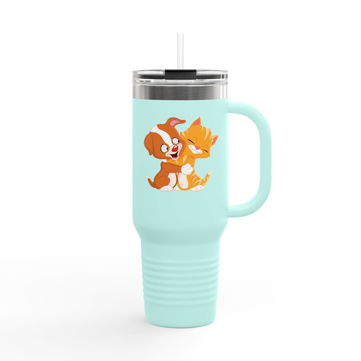 Whimsical Pet Love Insulated Travel Mug, Cute Animal Travel Mug, 40oz Coffee Cup, Dog Cat Drinkware, Funny Gift for Pet Lovers