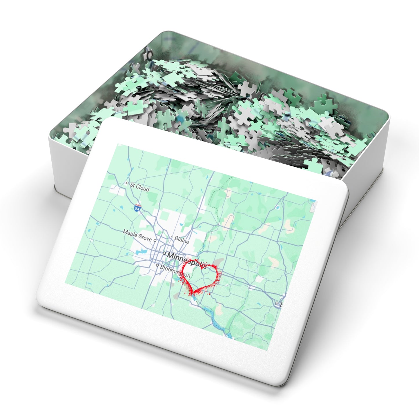 Heartwarming Minneapolis Jigsaw Puzzle with Tin, Personalized Gift, Home Decor, Family Activity, Travel Souvenir, Map Puzzle