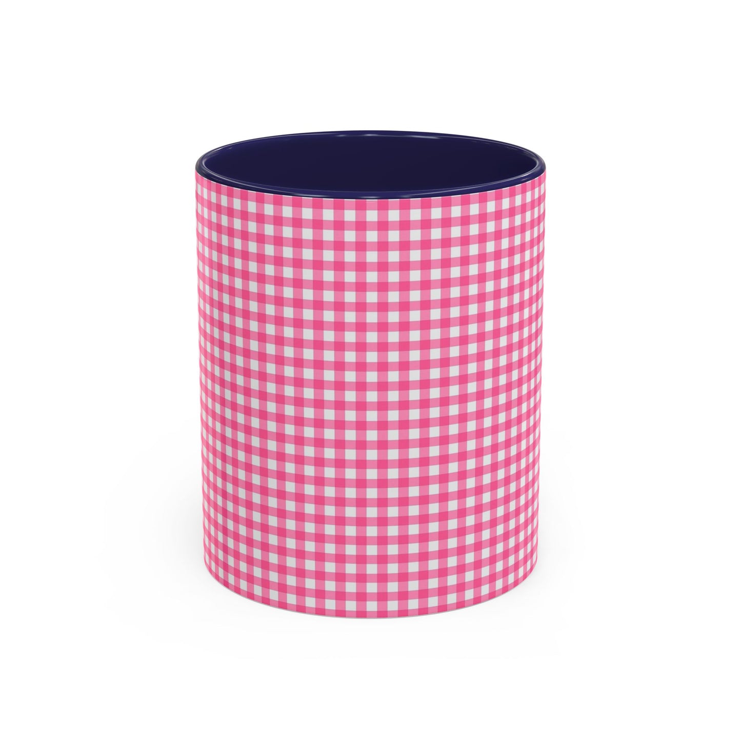 Pink Gingham Accent Coffee Mug, Cute Kitchen Decor, Gift for Coffee Lovers, Home Office Mug, Spring and Summer Vibes