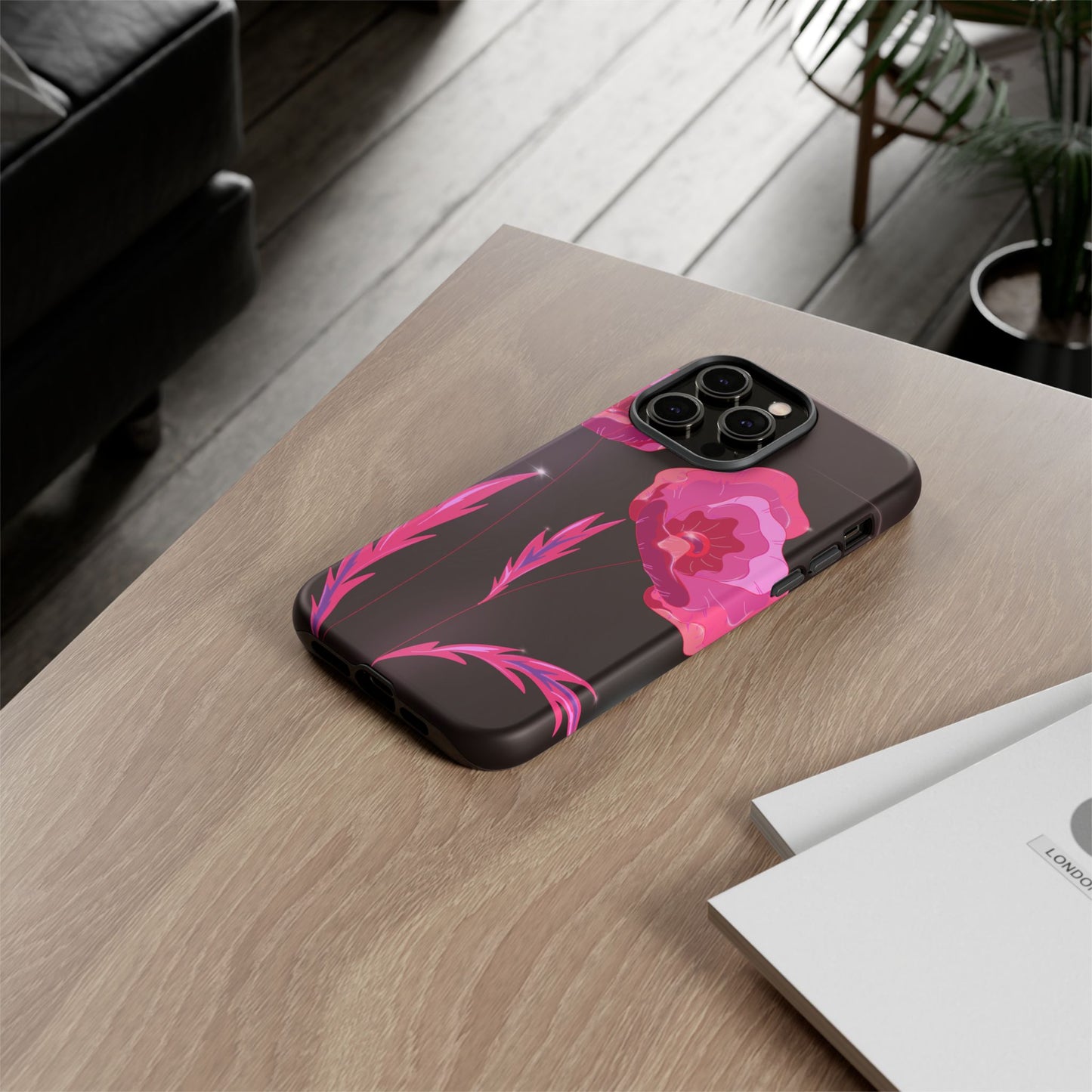 Floral iPhone Case | Tough Cases with Pink Poppy Design, Elegant Flower Phone Cover, Gift for Her, Spring Accessories, Chic Tech