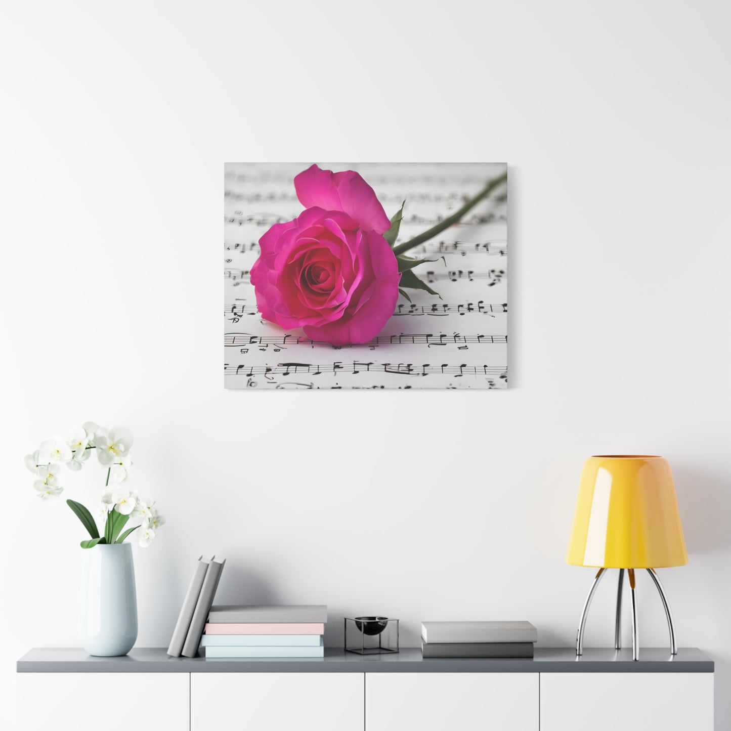 Stretched Canvas Art Print, Classic Rose on Sheet Music, Floral Wall Decor, Home Decoration, Gift for Music Lovers