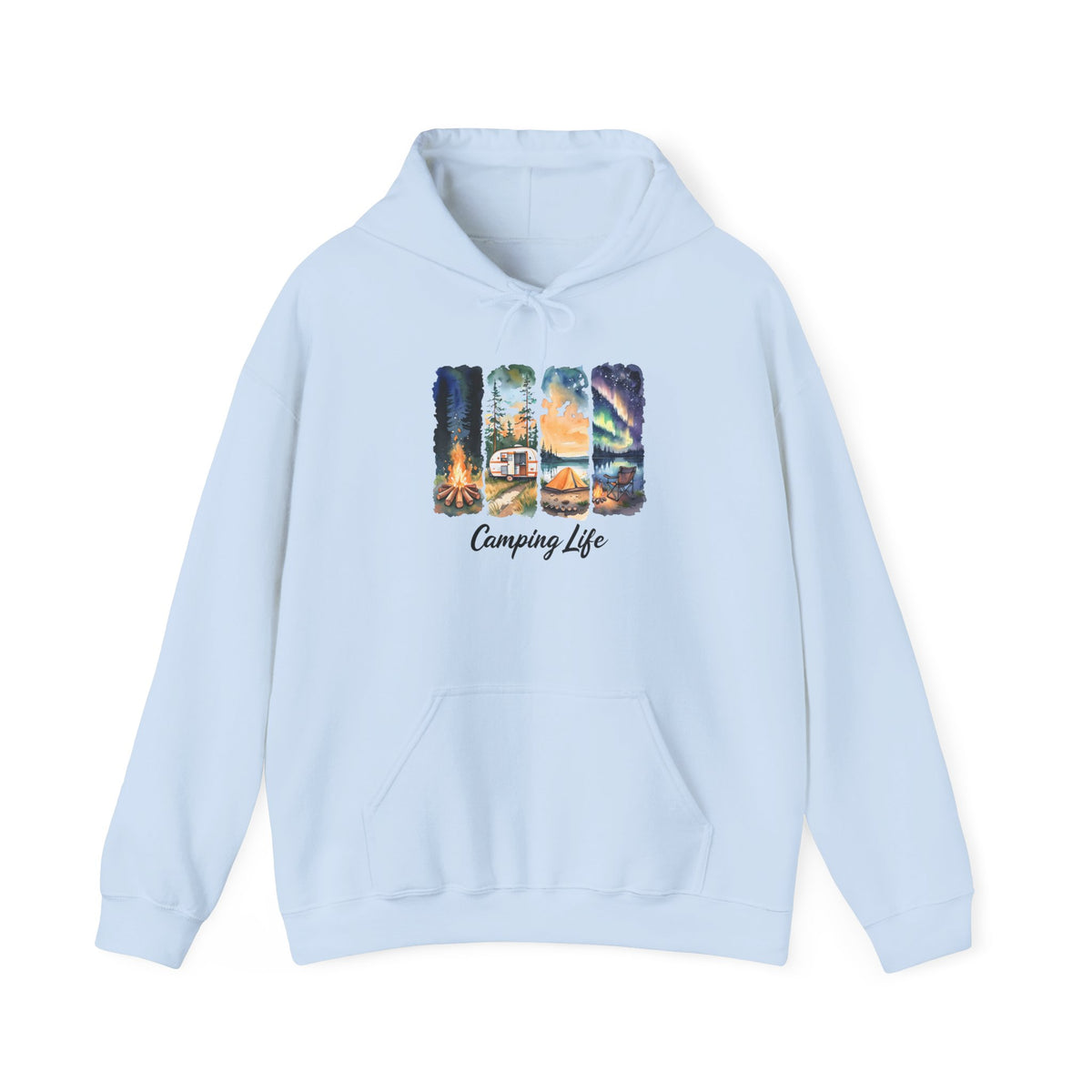 Camping Life Hoodie – Outdoor Illustrated Campsite Scenes