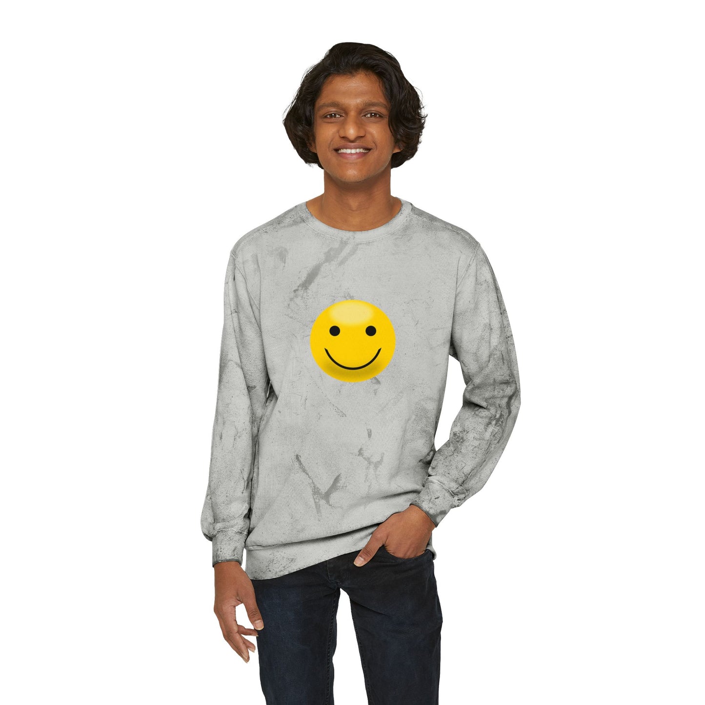 Cheerful Tie-Dye Crewneck Sweatshirt | Smiley Face Unisex Sweatshirt for Casual Style, Gift for Friends, Fall Fashion, Smile Gear