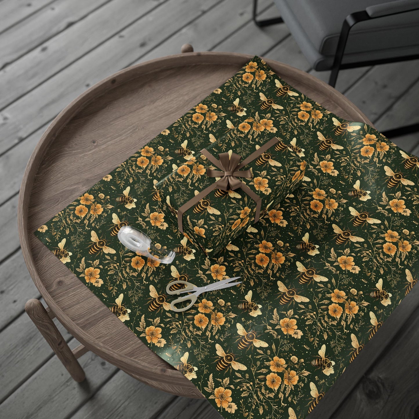 Floral Bee Wrapping Paper, Eco-Friendly Gift Wrap for Birthdays, Weddings, Showers, Baby Showers, Nature Lovers