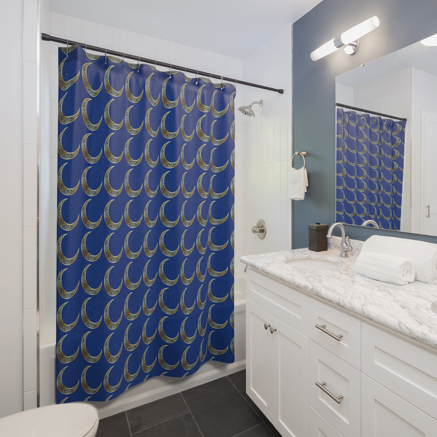Celestial Moon Shower Curtain, Bohemian Bathroom Decor, Moon Phases, Astrology Gift, Lunar Theme, Unique Shower Drapery