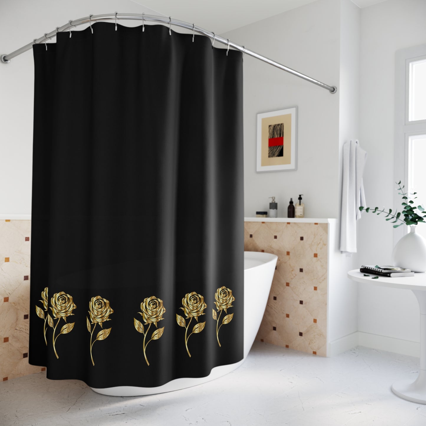 Elegant Black Rose Shower Curtain, Floral Bathroom Decor, Stylish Home Accessory, Gift for Homeowners, Modern Design