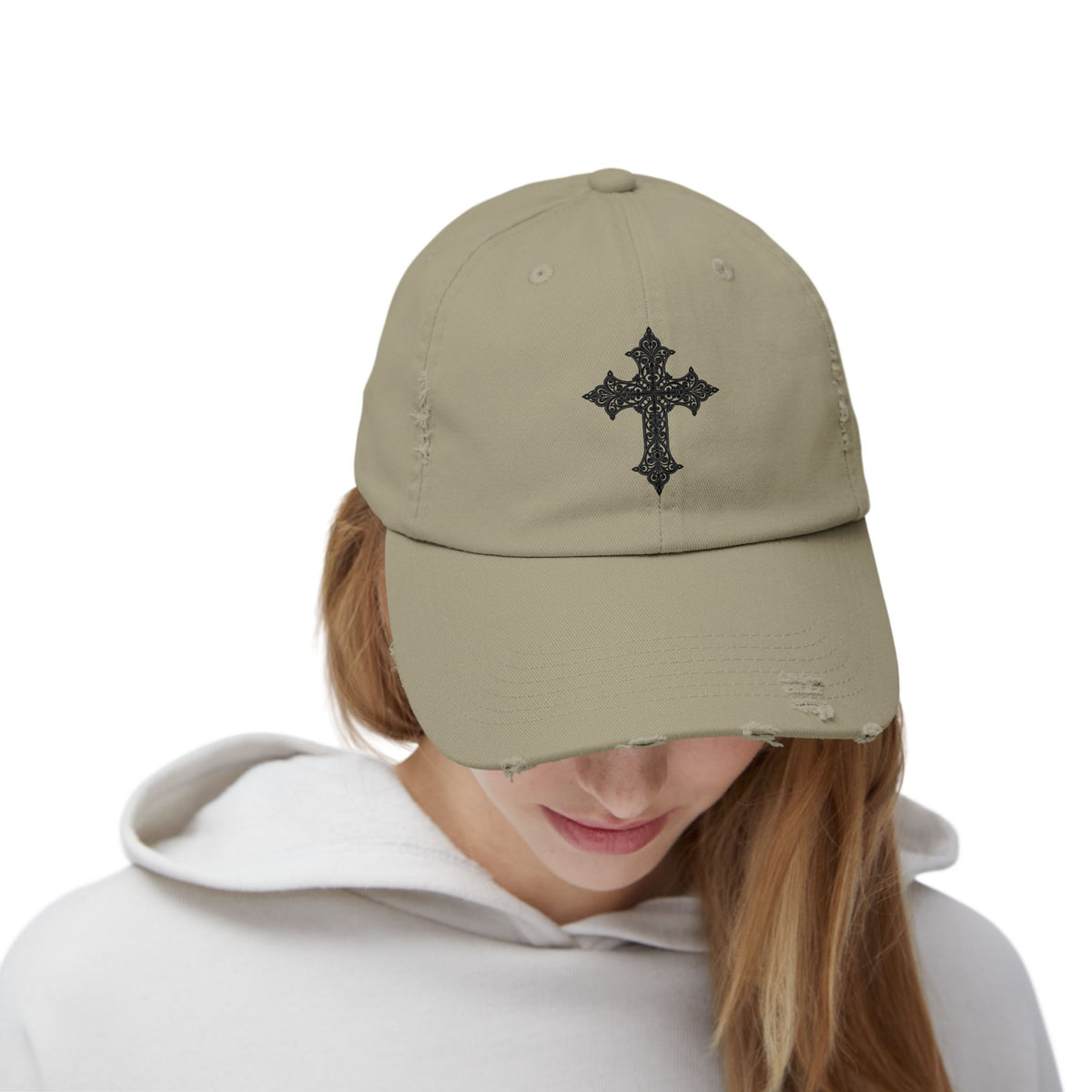 Cool Distressed Cap for Trendy Looks, Vintage Hat, Adjustable Cap, Cross Design, Casual Accessories