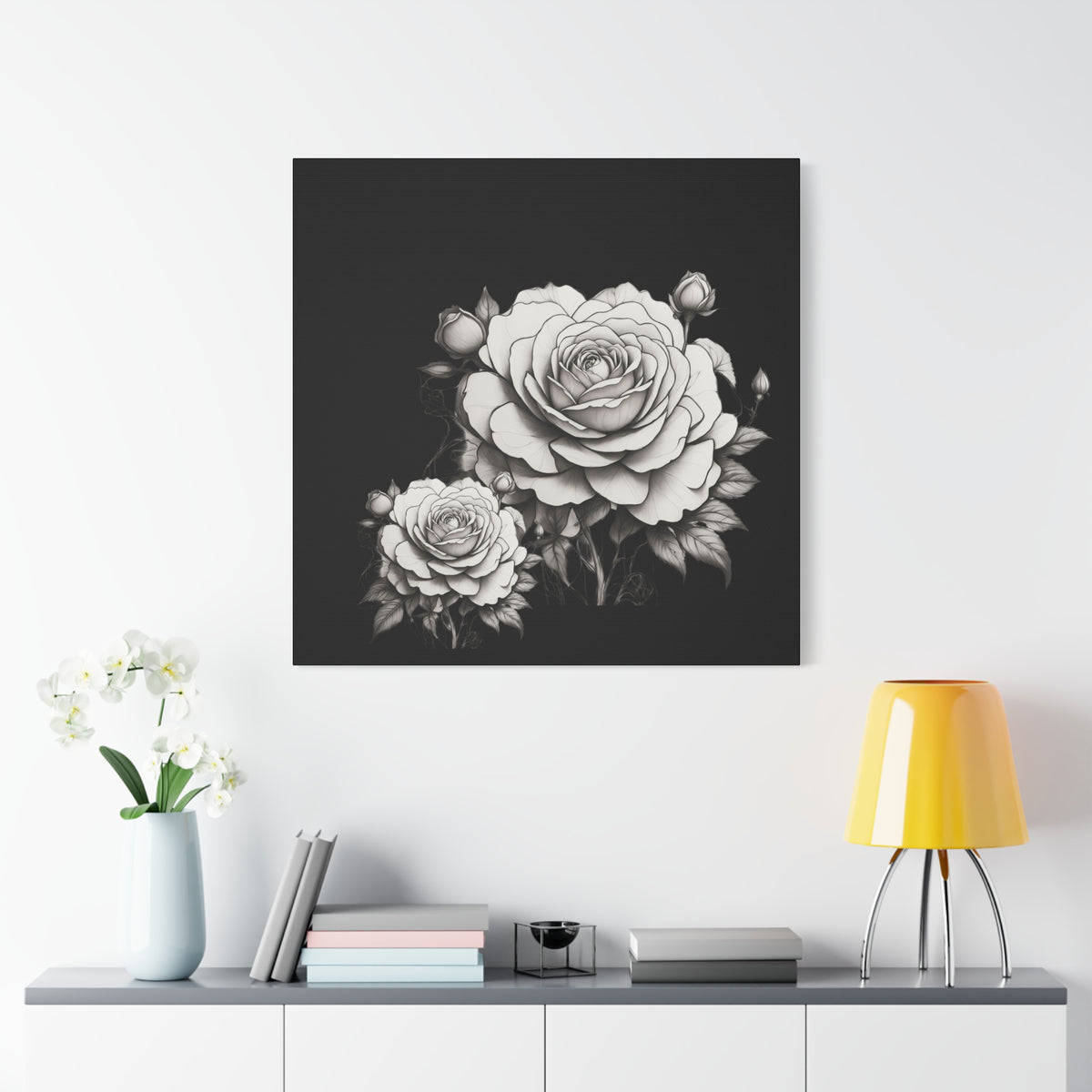 Monochrome Rose Canvas Print — Black & White Floral Wall Art