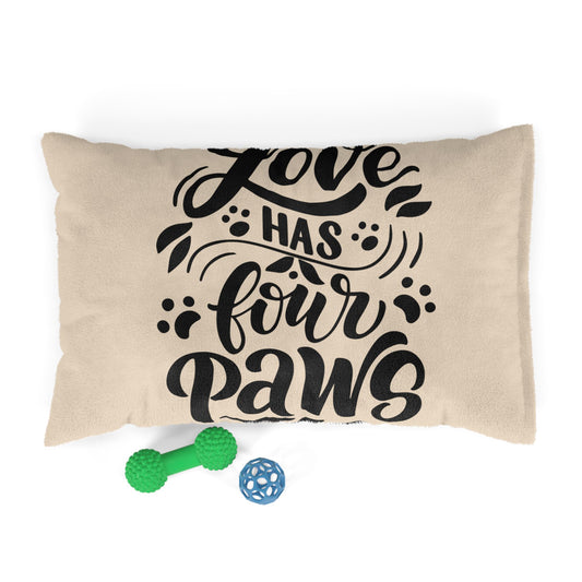 Pet Bed — "Love Has Four Paws" Cozy Plush Dog & Cat Bed