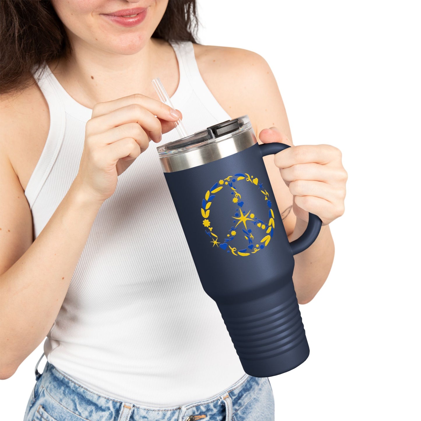 Peaceful Floral Insulated Travel Mug, 40oz | Eco-Friendly Cup for Travel, Outdoor Adventures, Gifts, Coffee Enthusiasts