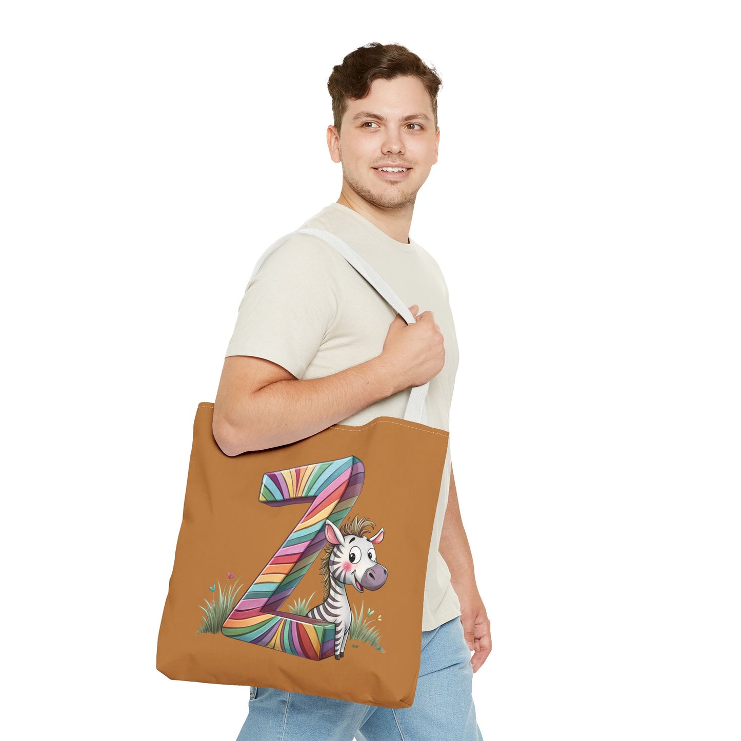 Colorful Zebra Initial Tote Bag, Kids' Backpack, Fun Reusable Shopping Bag, Cute Gift for Animal Lovers, Eco-Friendly, Alphabet Design