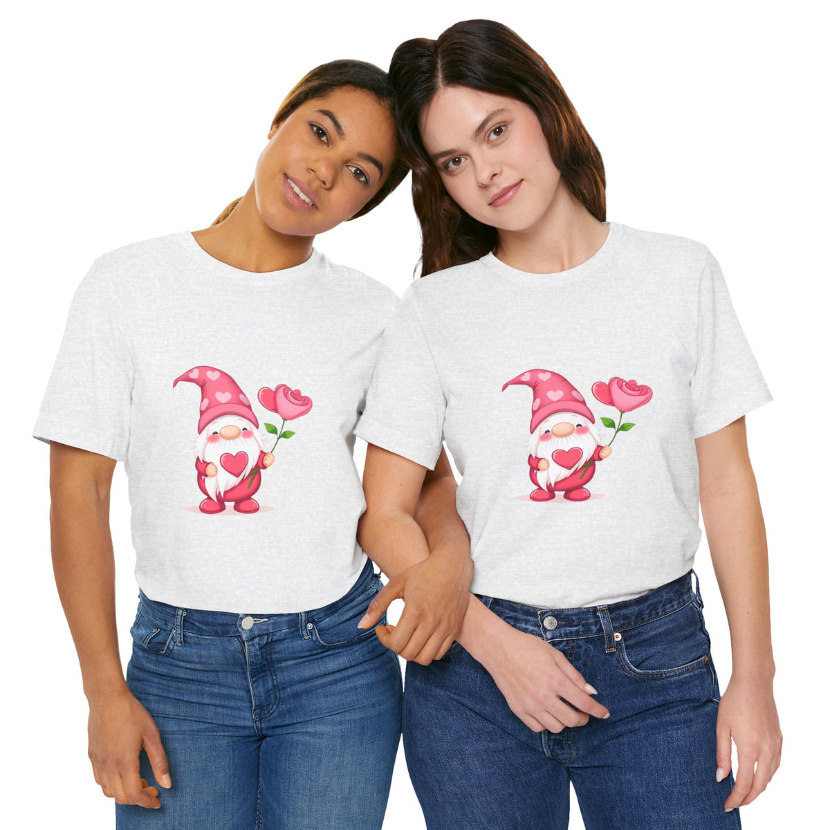 Valentine Gnome T‑Shirt — Cute Pink Gnome Holding Rose Tee