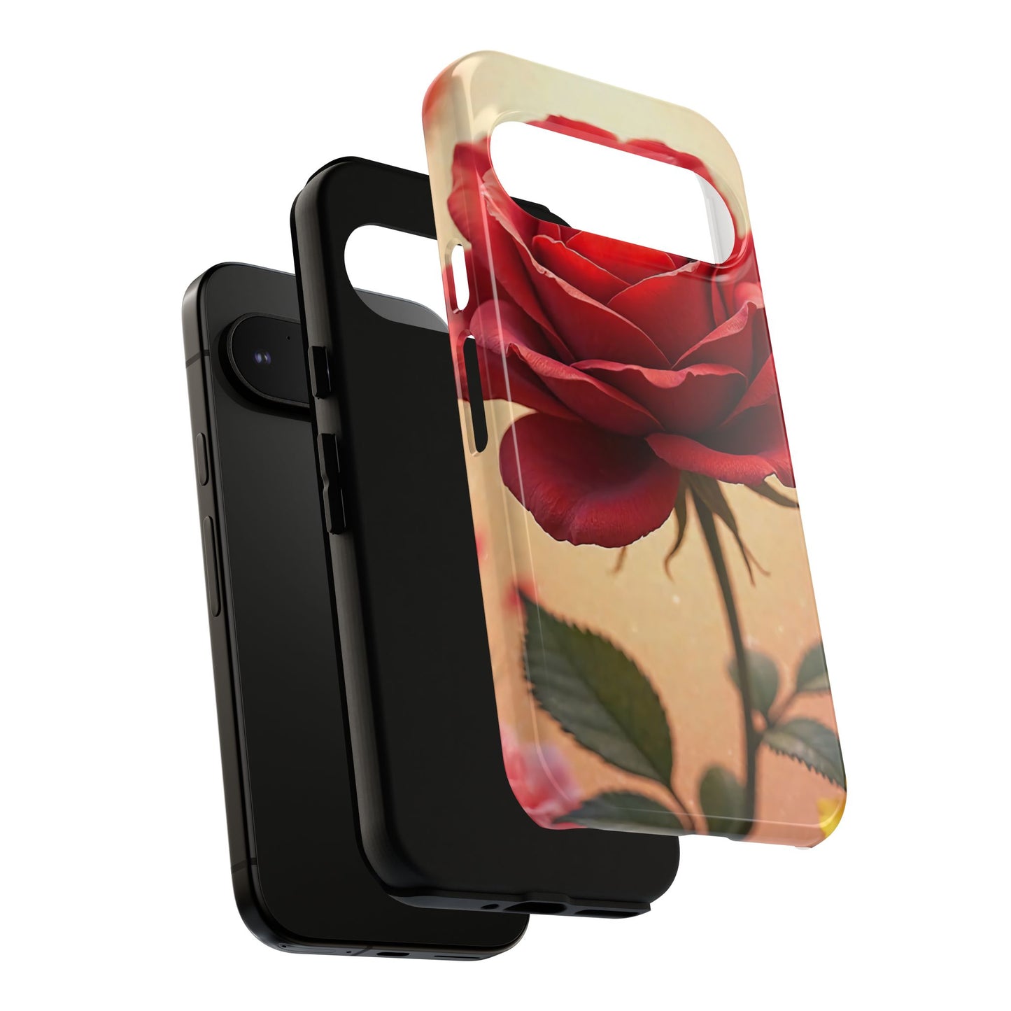 Floral Phone Case with Red Rose Design, Tough Phone Cover, Flower Print, Gift for Her, Stylish Accessory, Floral Aesthetic