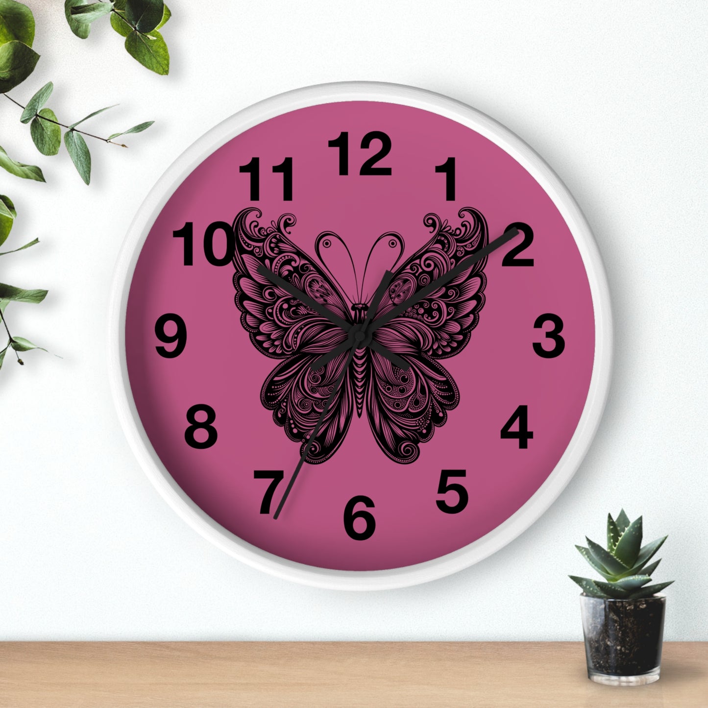 Butterfly Inspired Wall Clock | Chic Home Decor, Unique Gift for Her, Modern Timepiece, Butterfly Lover Gift, Pink Wall Clock