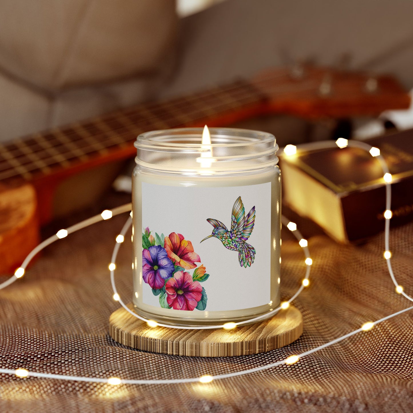 Scented Candles - Tropical Essence, Floral & Hummingbird Design, Relaxation Gift, Home Decor, Aromatherapy