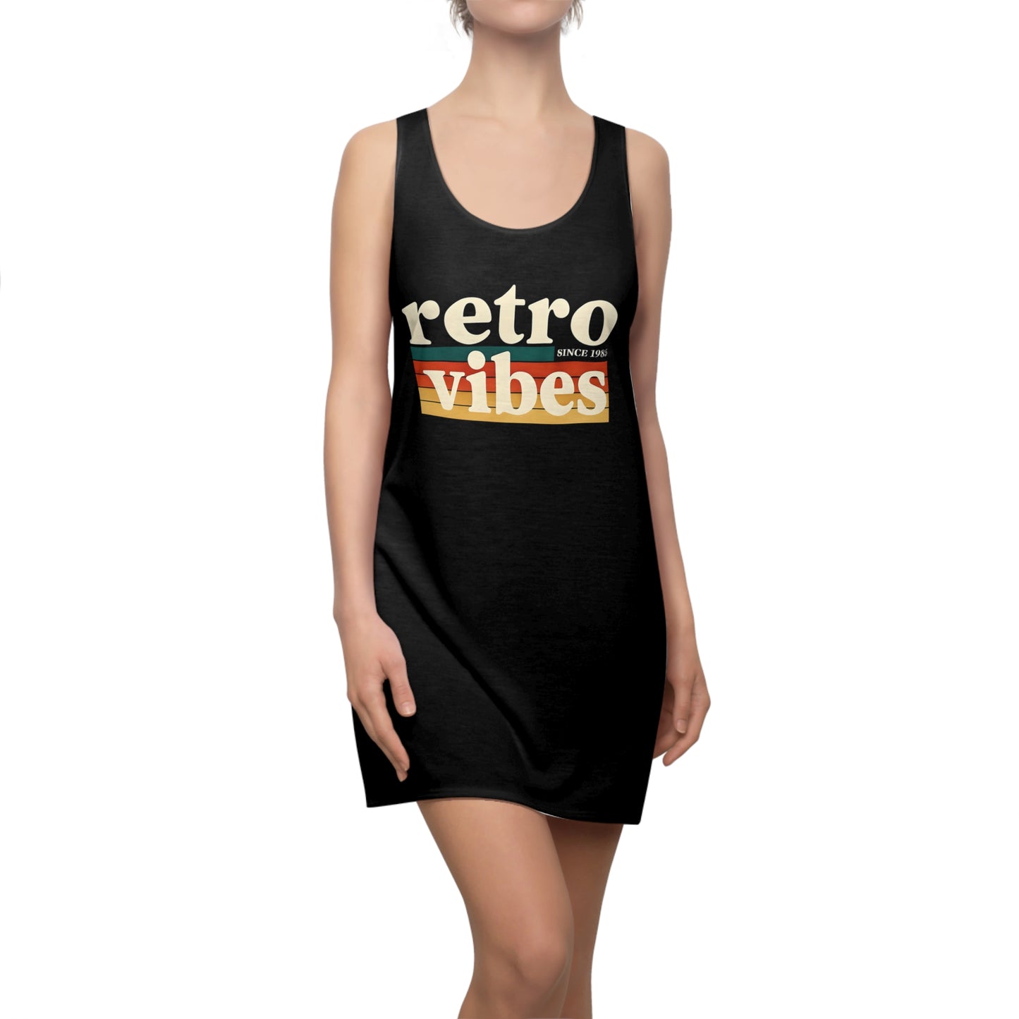 Retro Vibes Women's Racerback Dress, Trendy Summer Dress, Perfect for Festivals, Casual Wear, Birthday Gift, Vacation Outfit