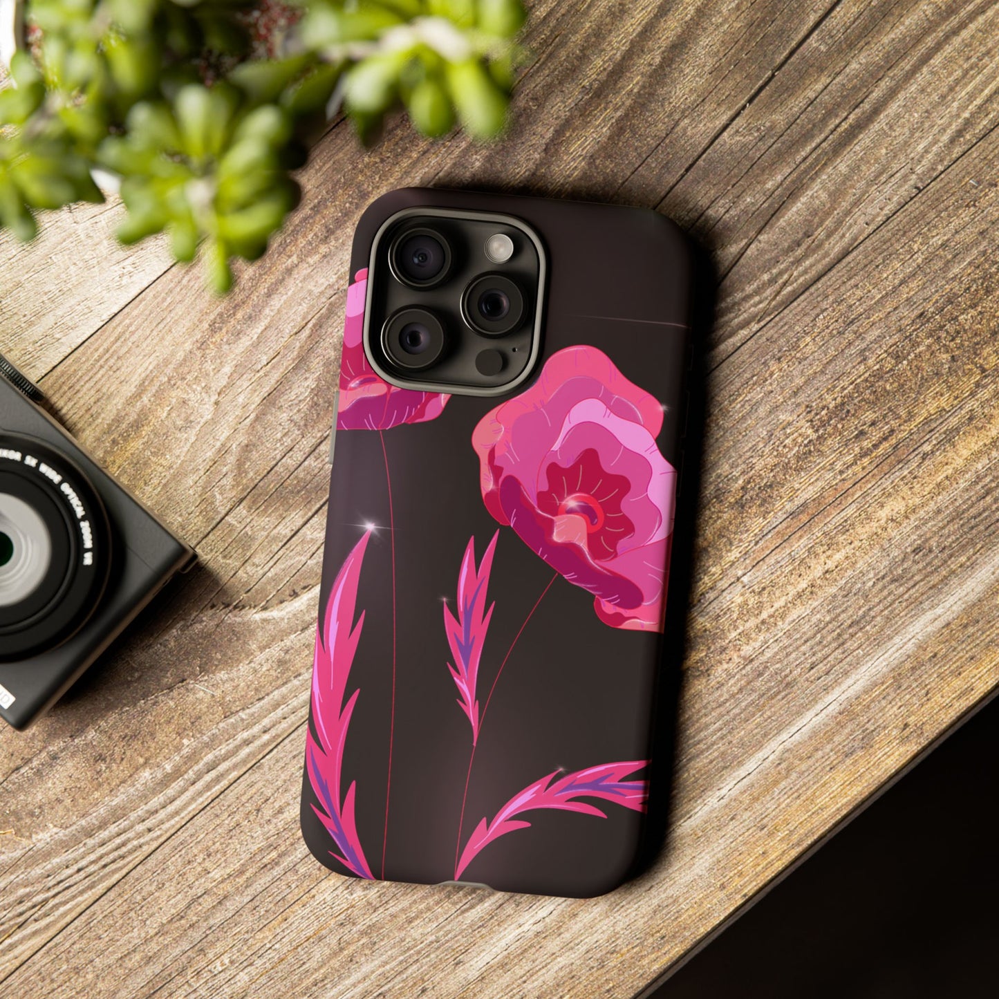 Floral iPhone Case | Tough Cases with Pink Poppy Design, Elegant Flower Phone Cover, Gift for Her, Spring Accessories, Chic Tech