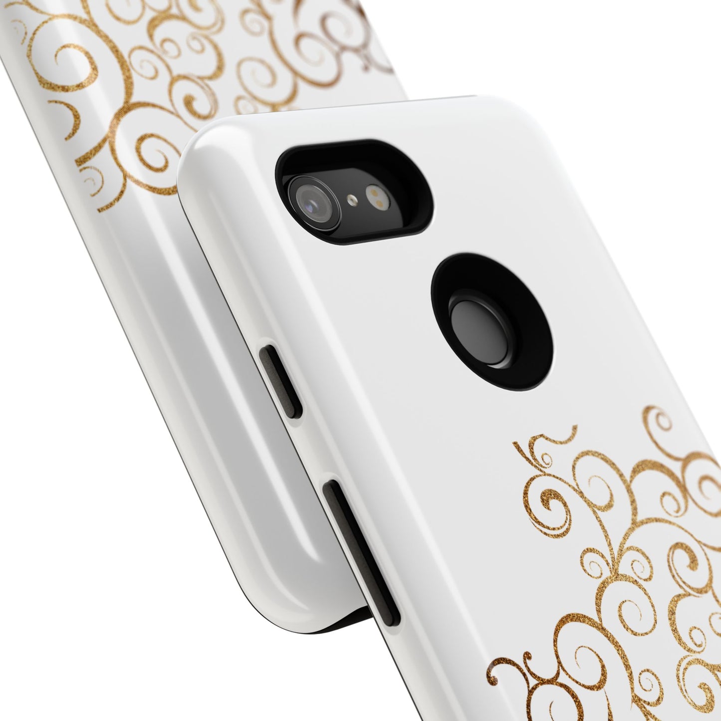 Elegant Floral Phone Case, Tough Cases, Gold Swirls, Stylish Protection, Trendy Gift, Chic Accessory
