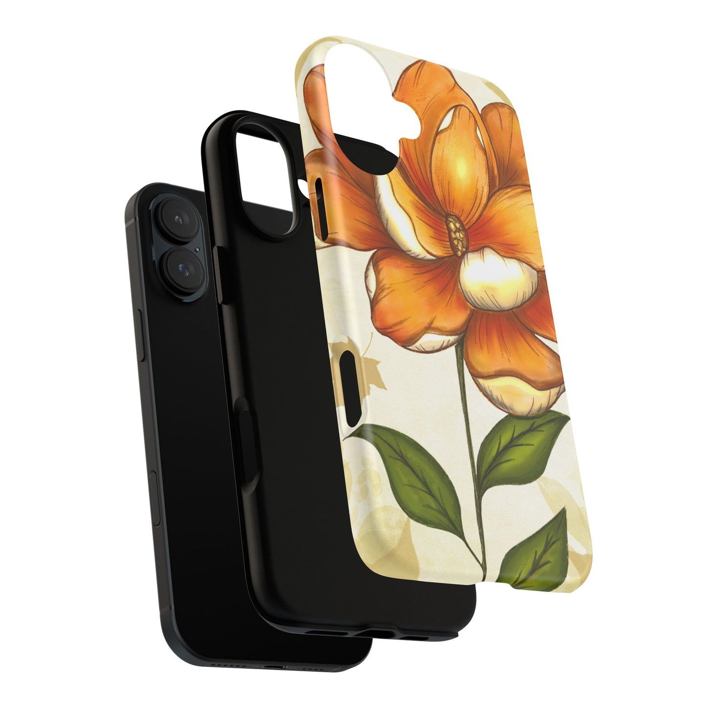 Floral Phone Case with Orange Flower Design, Tough Phone Cover, Floral Gift, Stylish Tech Accessory, Nature Lovers, Spring Vibes